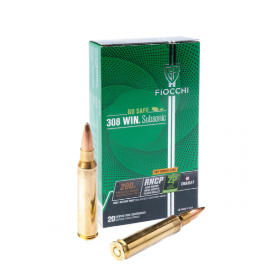 308Win Fiocchi Subsonic RNCP 200gr RoundNoise CopperPlated     